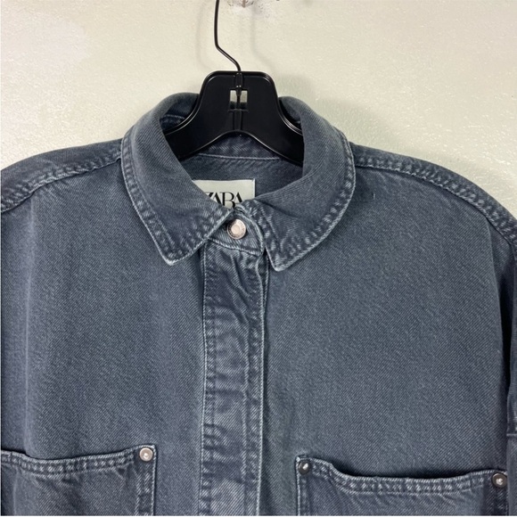 Zara Black Washed Oversized denim shirt jacket size small - Picture 4 of 5